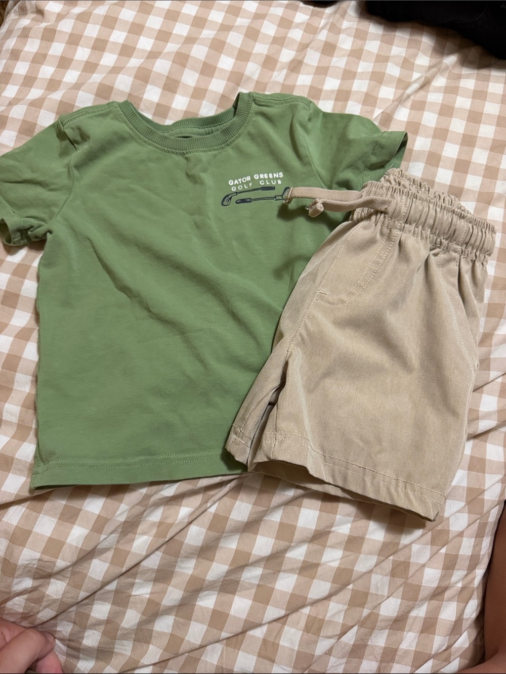 Tommy Bahama Green Golf Graphic Tee with Tan Pull-On Shorts Set Size 12 Months